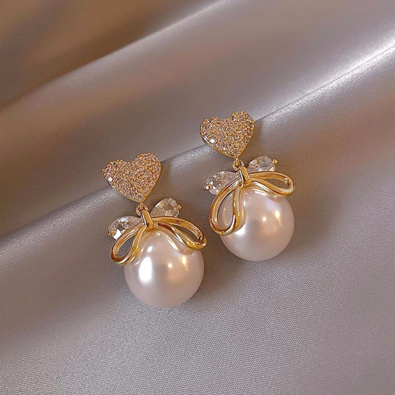 Wholesale 925 Silver Needle Heart Pearl Temperament Earrings ACC-ES-HaoWen009