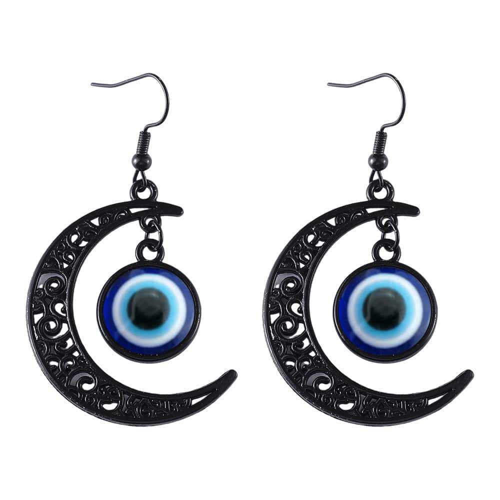 Wholesale Halloween Hollow Black Moon Long Tassel Gemstone Earrings