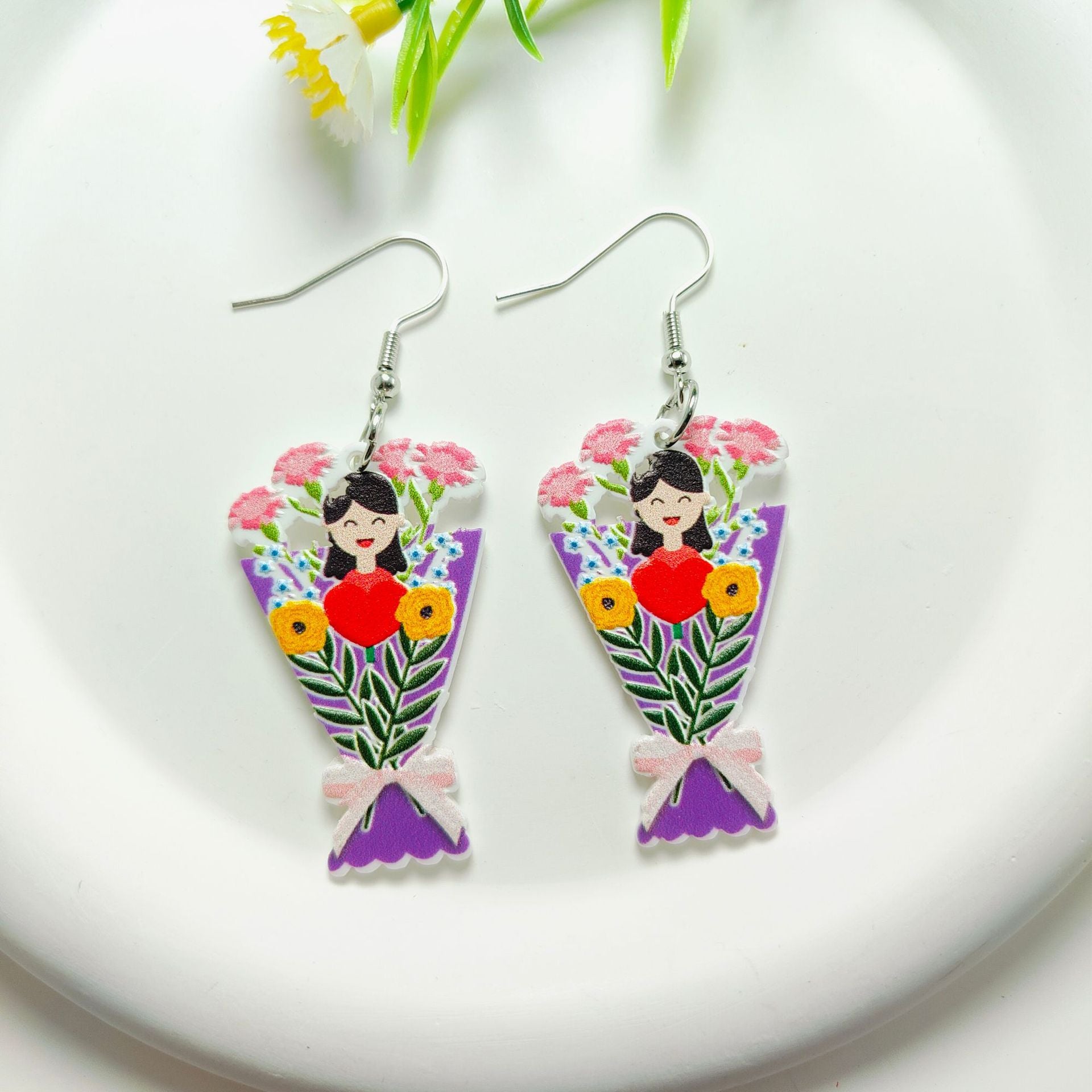Wholesale Rose Earrings Mother's Day Acrylic Earrings ACC-ES-Qiyu011