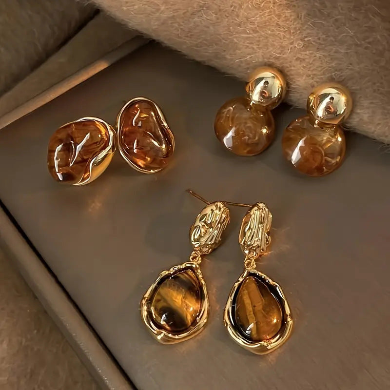 Wholesale Zinc Alloy Geometric Oval Ombre Earrings Set 3 Pairs For Women Autumn Winter Jewelry Accessory