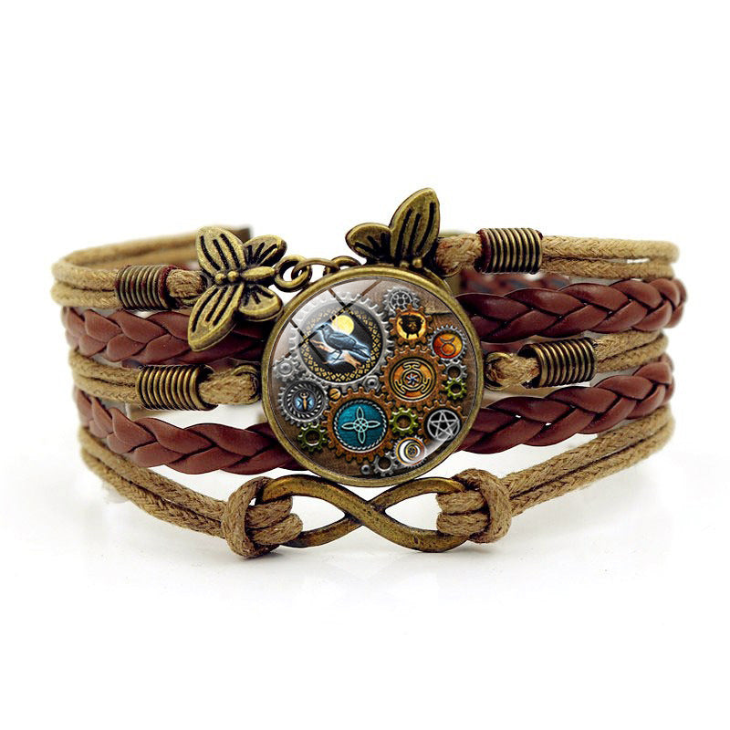 Wholesale Steampunk Gear Cuff Bracelet with Infinity Symbol and Multi-layer Leather Design,  Unisex Fashion Jewelry Accessory