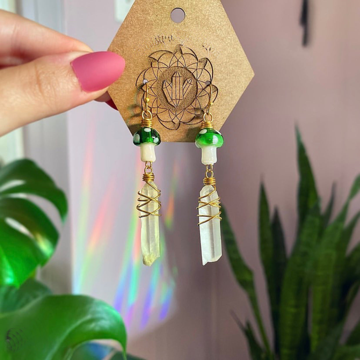 Wholesale Cute Little Mushroom Natural White Crystal Earrings ACC-ES-RongGuan003