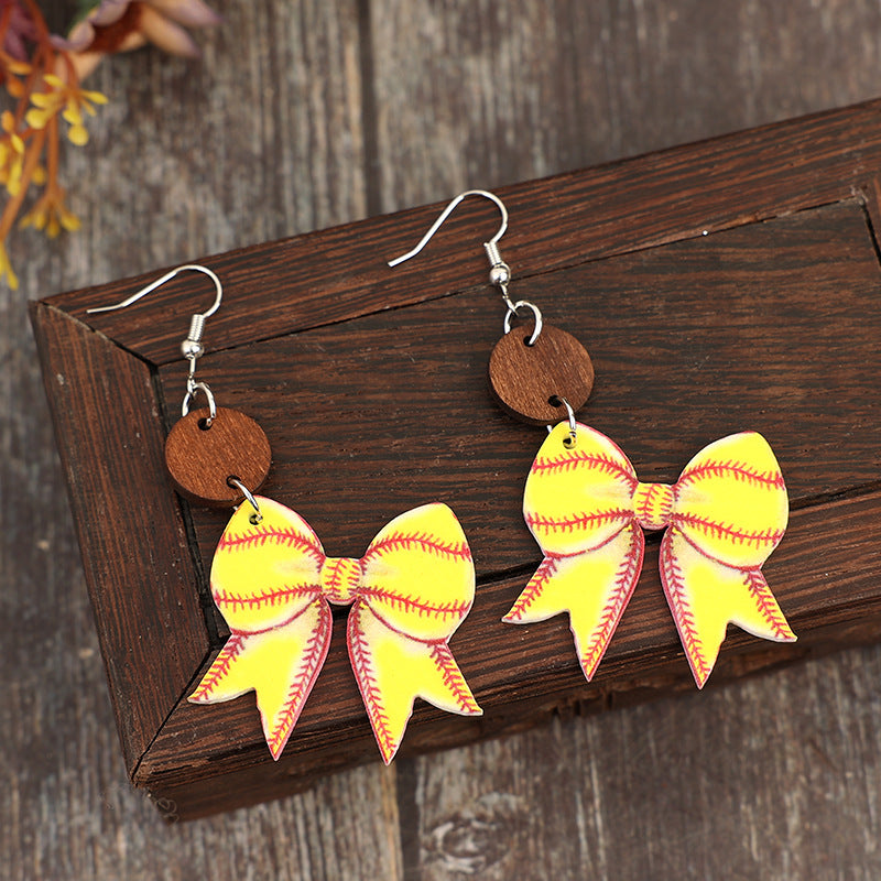 Wholesale Sports style creative bow baseball retro acrylic earrings