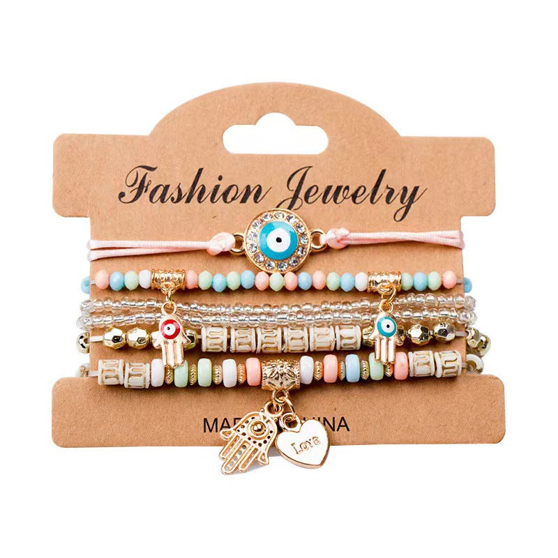 Wholesale Devil's Eye Bohemian Multi-layered Rice Bead Bracelet ACC-BT-Shuxin001