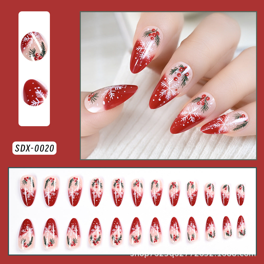Wholesale 24Pcs Christmas Press On Nails Short Square Almond Gradient Rhinestone Cute Flower Design For Boutique Resale