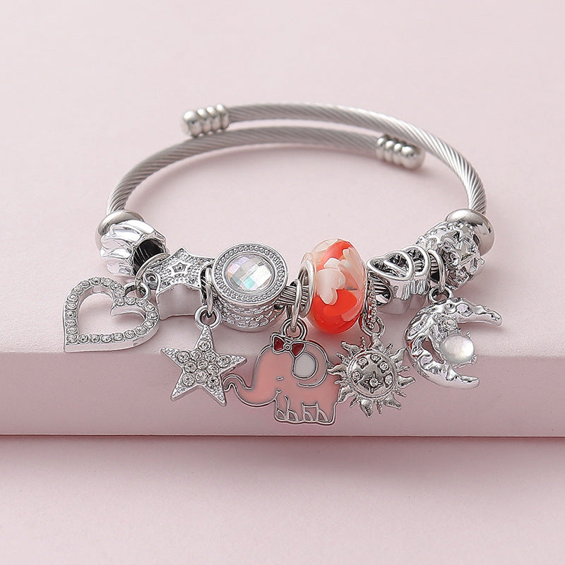 Wholesale Cute Animal Series Butterfly Elephant Bear Beaded  Opening Bracelet