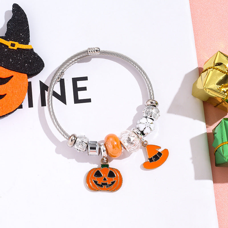 Wholesale Halloween Bat Ghost Witch Alloy Pendant Stainless Steel Bracelet ACC-BT-QingLian007