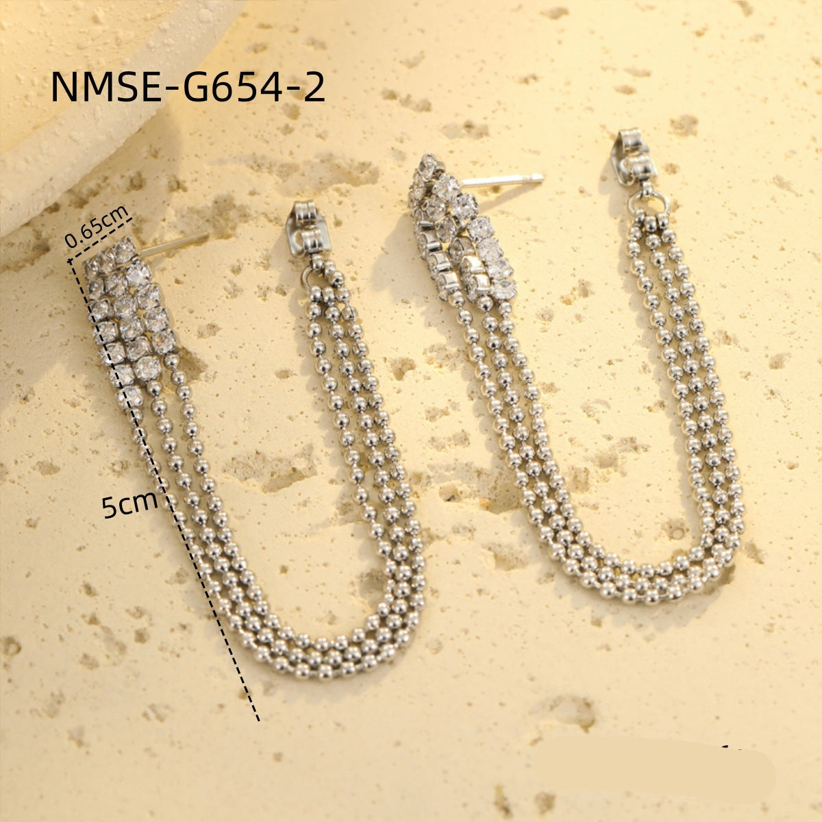 Wholesale  stainless steel  zircon tassel 18K earrings
