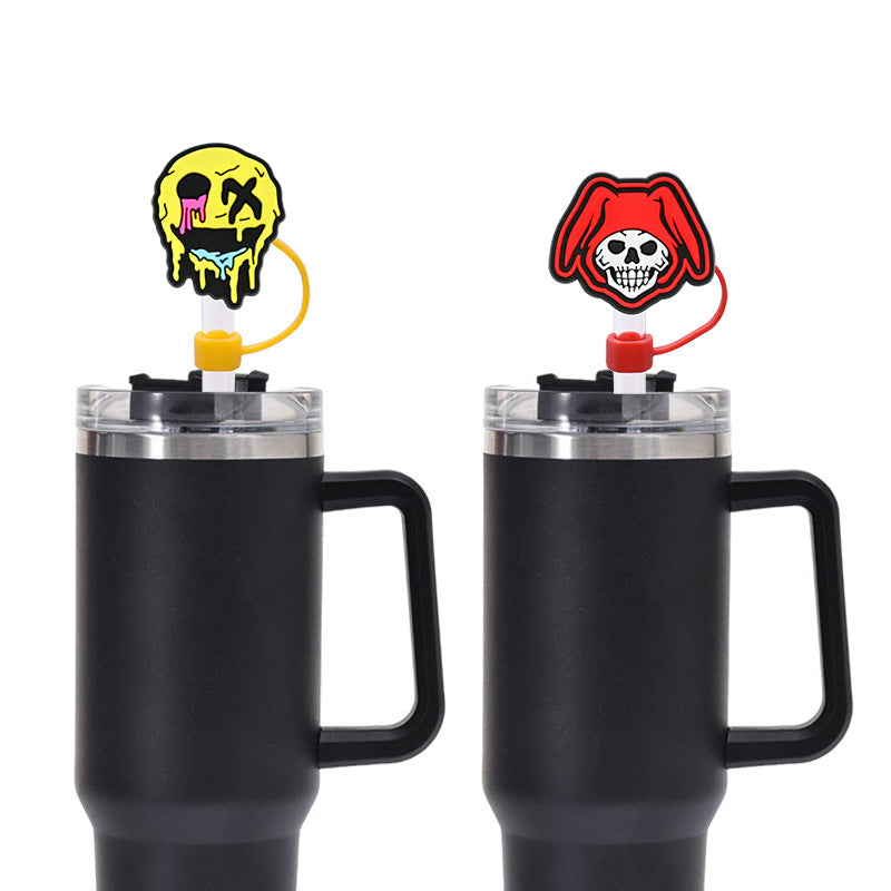 Wholesale Random 100pcs Horror Ghost 8/10mm PVC Soft Straw Tube Cap