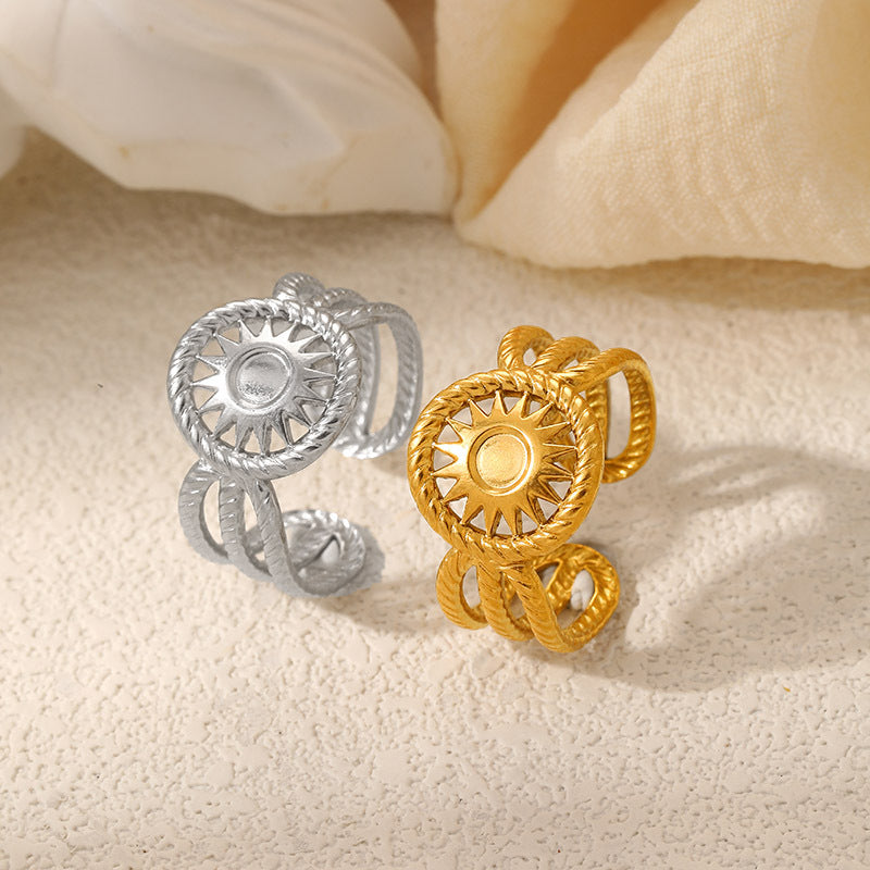 Wholesale Stainless Steel Polished Electroplated Open Ring with Stone Inlay Retro Design Everyday Wear