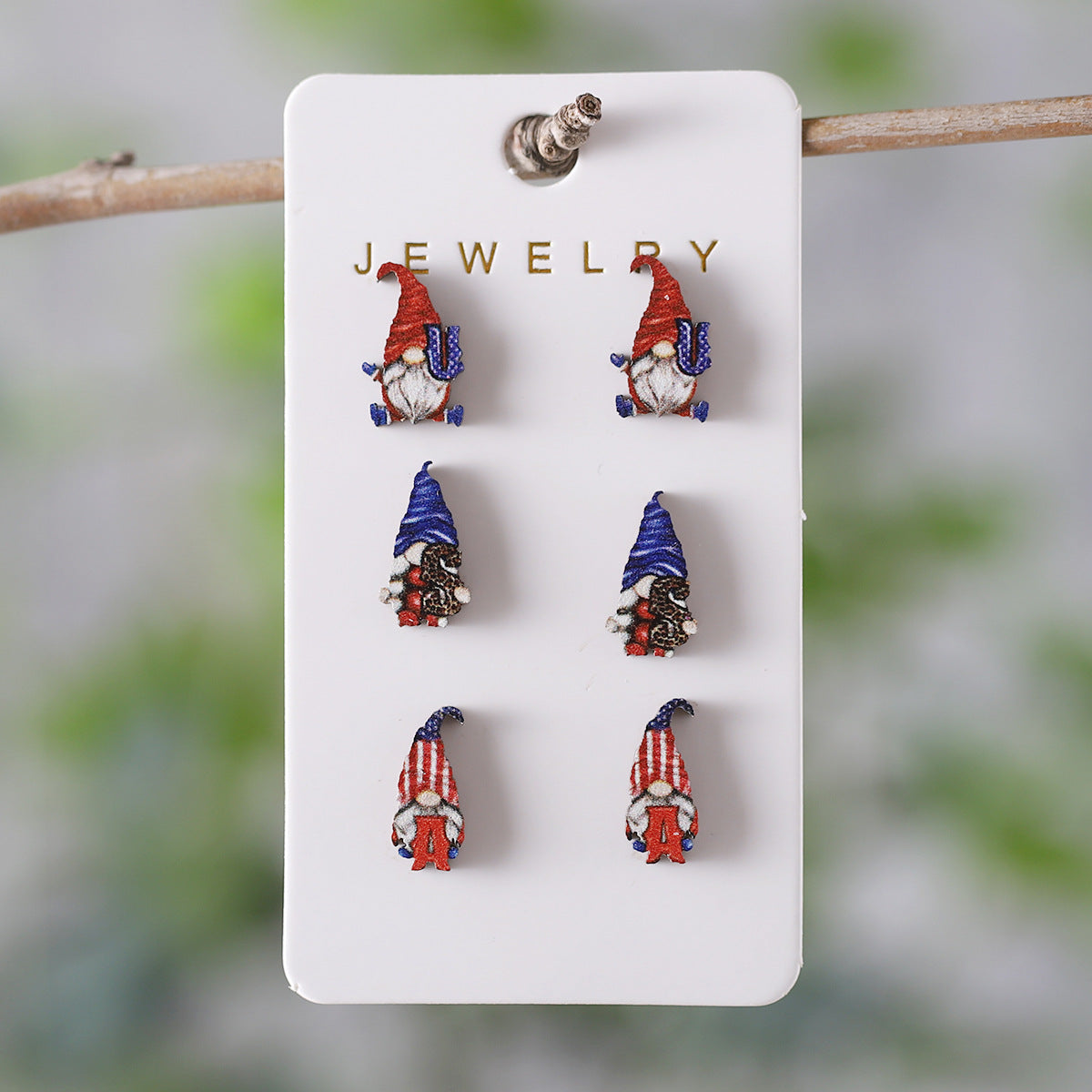 Wholesale Red and White Striped Star Slippers Love American Independence Day Wooden Earnail Set ACC-ES-ChuLian010