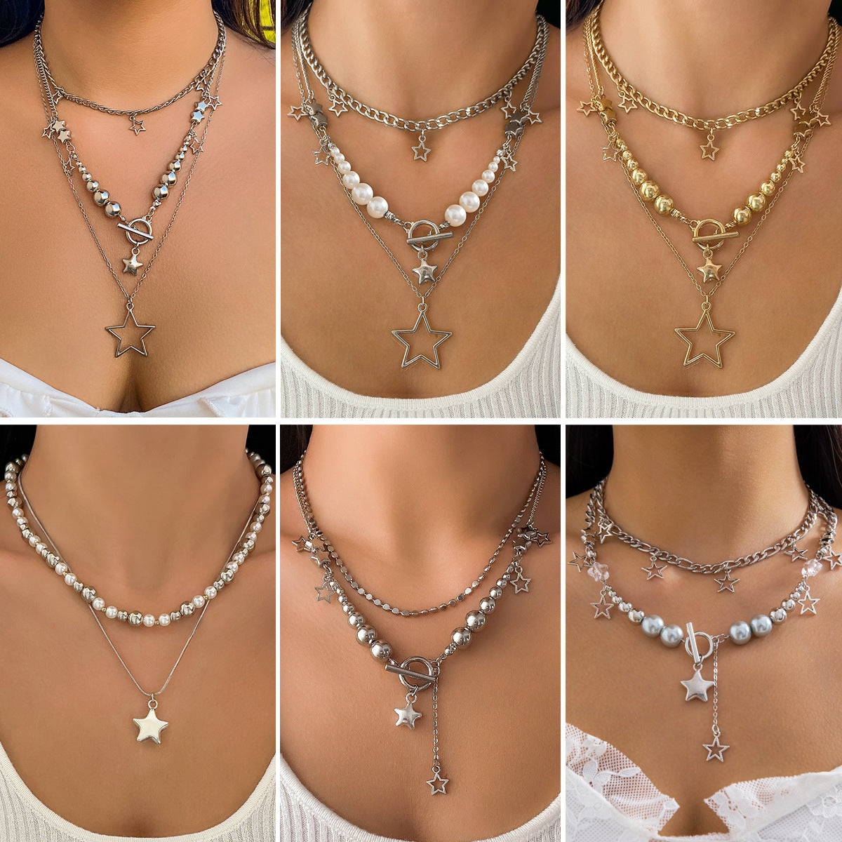 Wholesale star tassel multi-layer alloy necklace ACC-NE-Xuer009