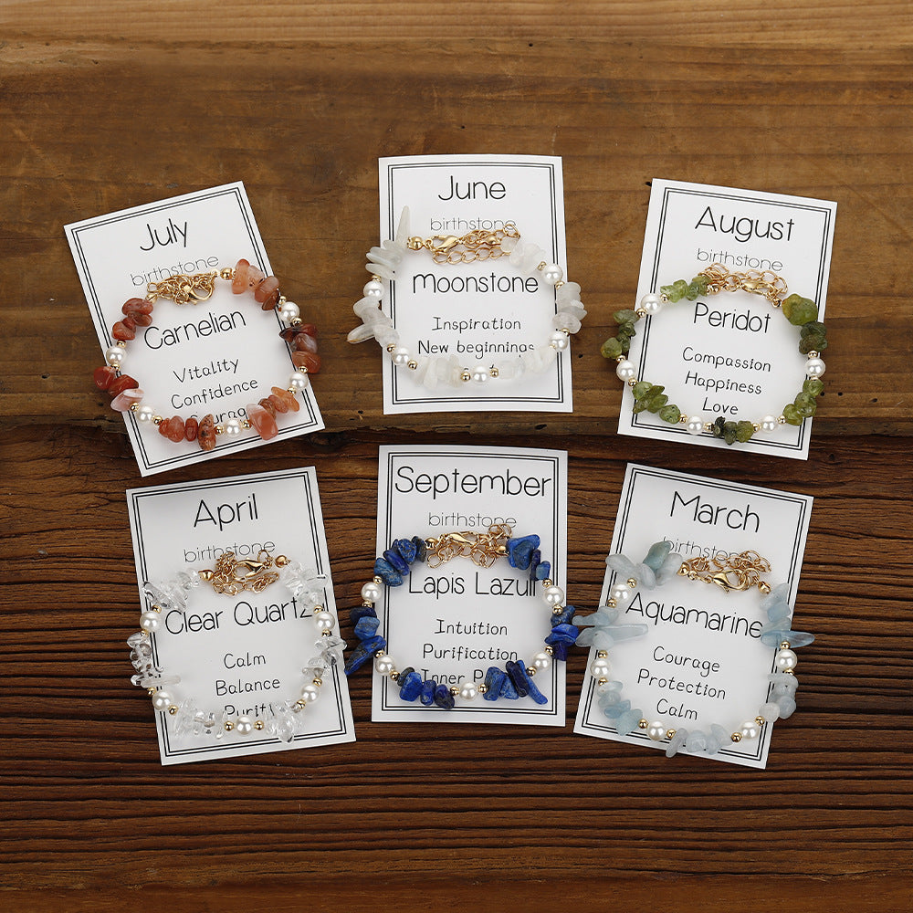 Wholesale  Beaded Stone Bracelet Garnet Moonstone Peridot Amethyst Gravel December Birthstone Bracelet