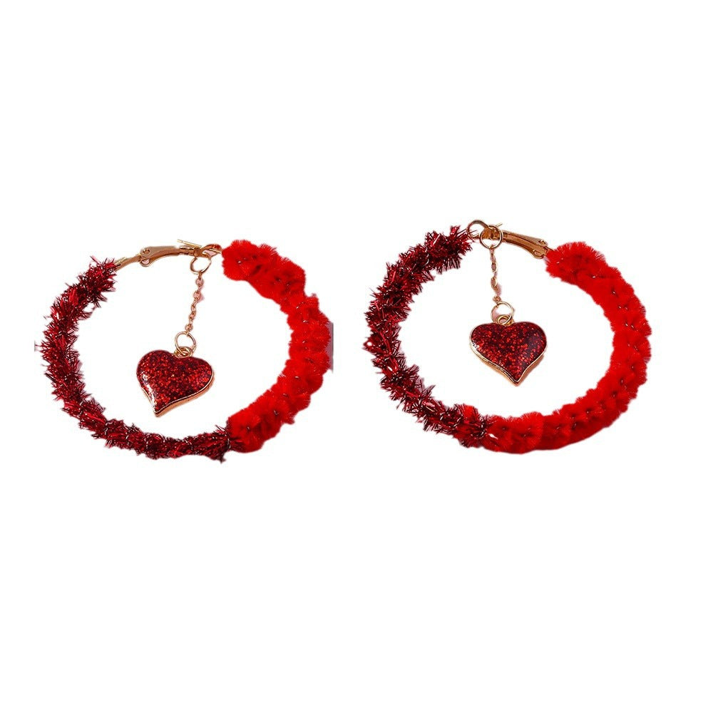 Wholesale Heart-shaped ear hooks Christmas plush hoop love heart earrings