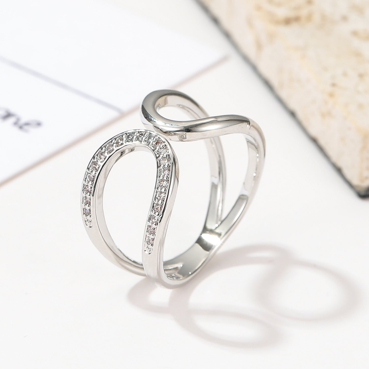 Wholesale Geometric Line Design Sense  Full Diamond  Ring