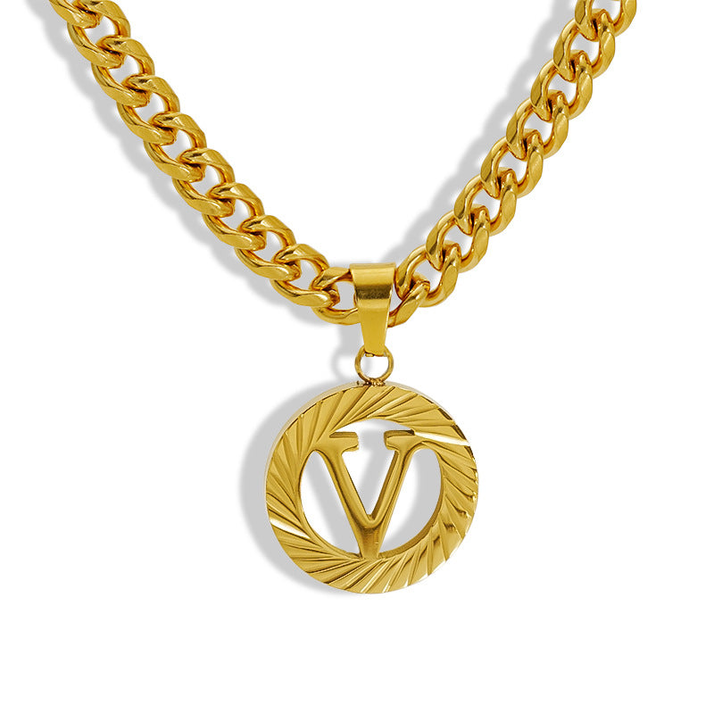 Wholesale Stainless steel Hollow Round 26 English Letter Necklace