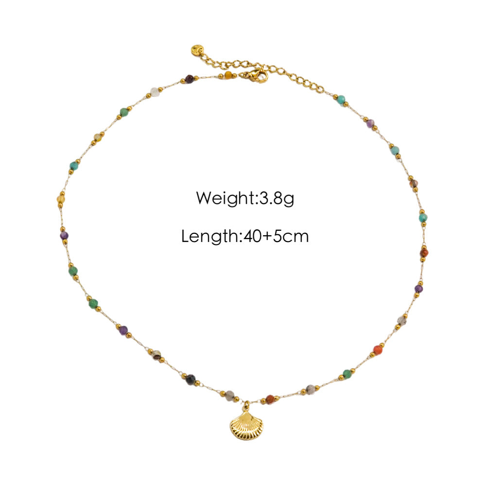 Wholesale  Light Luxury  Colorful Gravel Beaded Natural Pearl Beaded 14K Gold Stainless Steel Pendant  Necklace