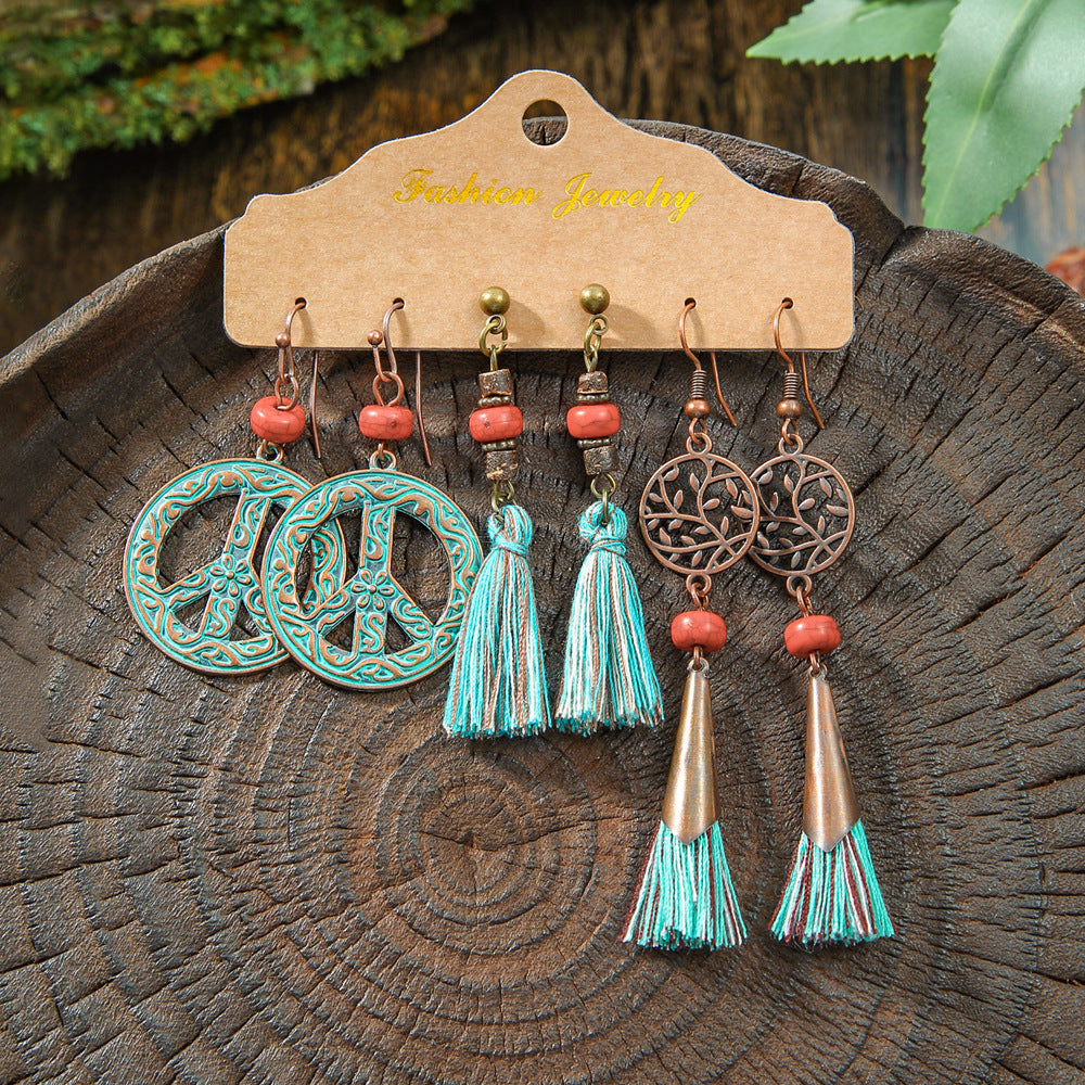 Wholesale Retro Irregular Tassel Earrings Set 3 Piece Alloy Fashion Jewelry for Boutique Resale