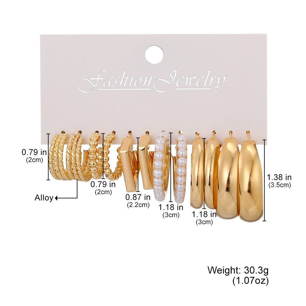 Wholesale  Geometric Multi-layer C- shaped Pearl Earrings Set