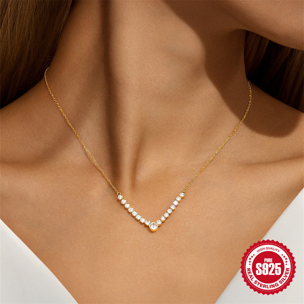 Wholesale S925 sterling silver single row diamond round clavicle necklace