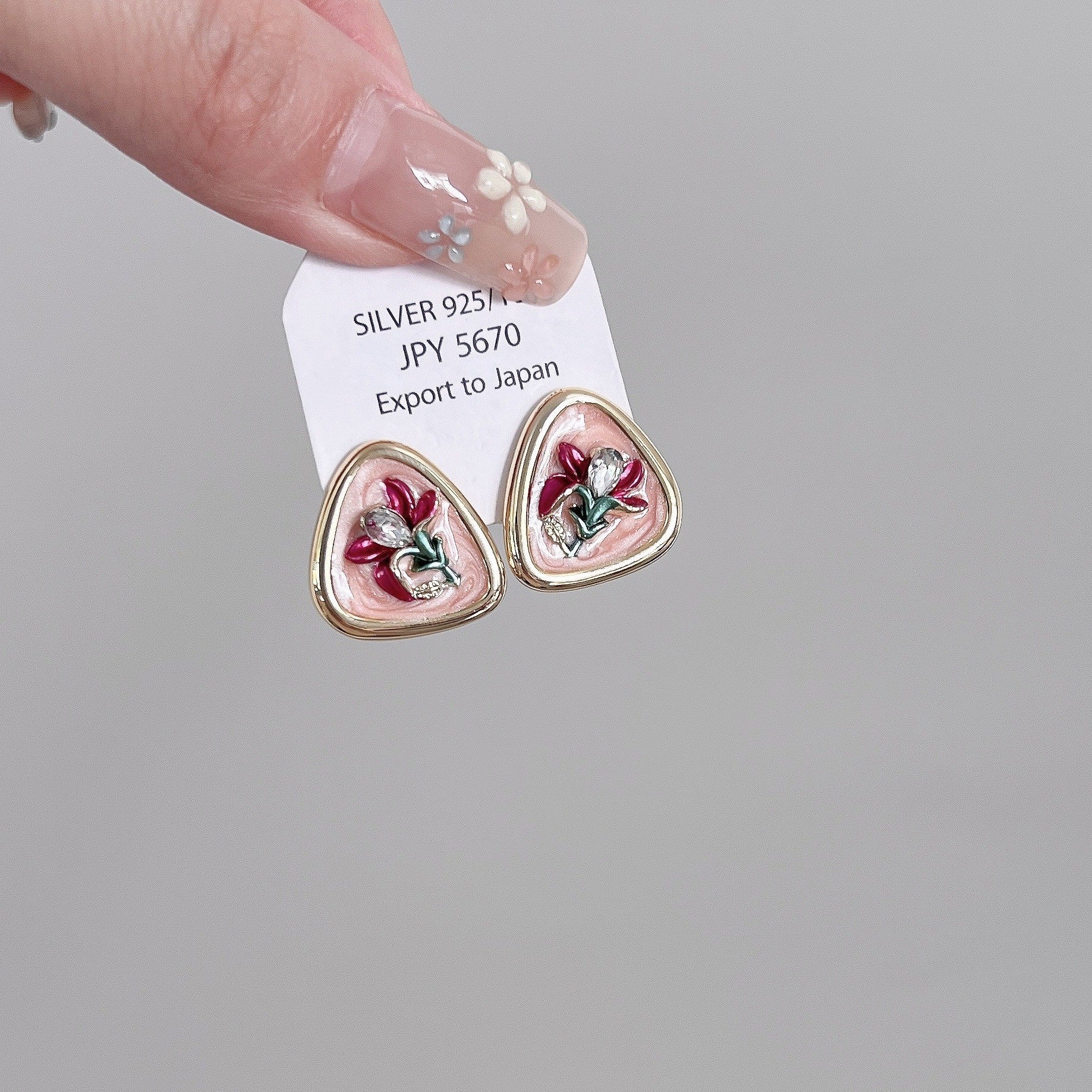 Wholesale Oil Painting Gold Freshwater Pearl Flower Earrings ACC-ES-ZhiRui004