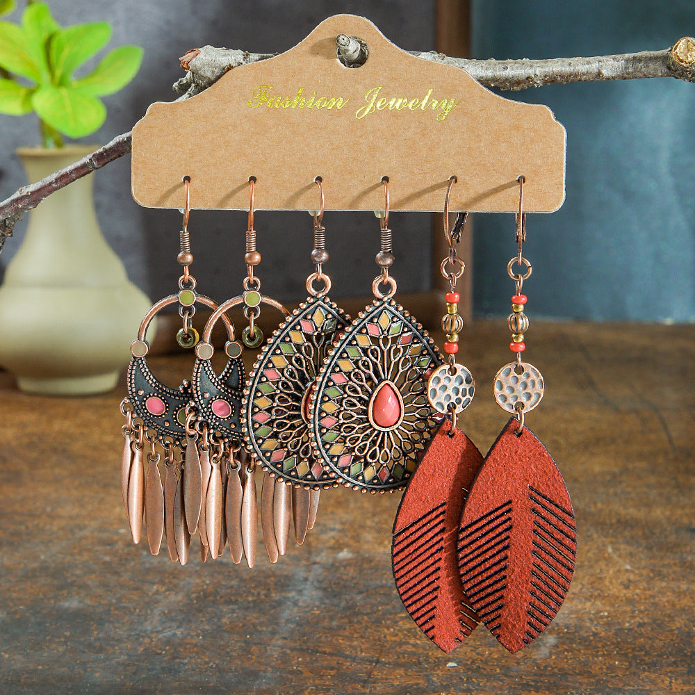 Wholesale Bohemian Big Circle Leaf Long Tassel Earrings Alloy - Stylish Jewelry Accessory