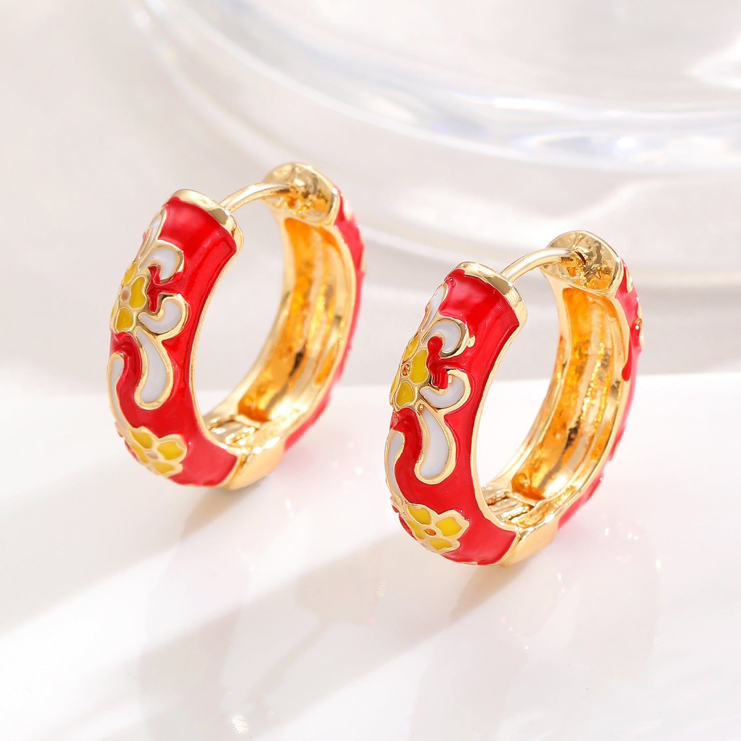 Wholesale Copper Dripping Oil Flower Earrings Chinese Vintage Style Women S Jewelry Accessory