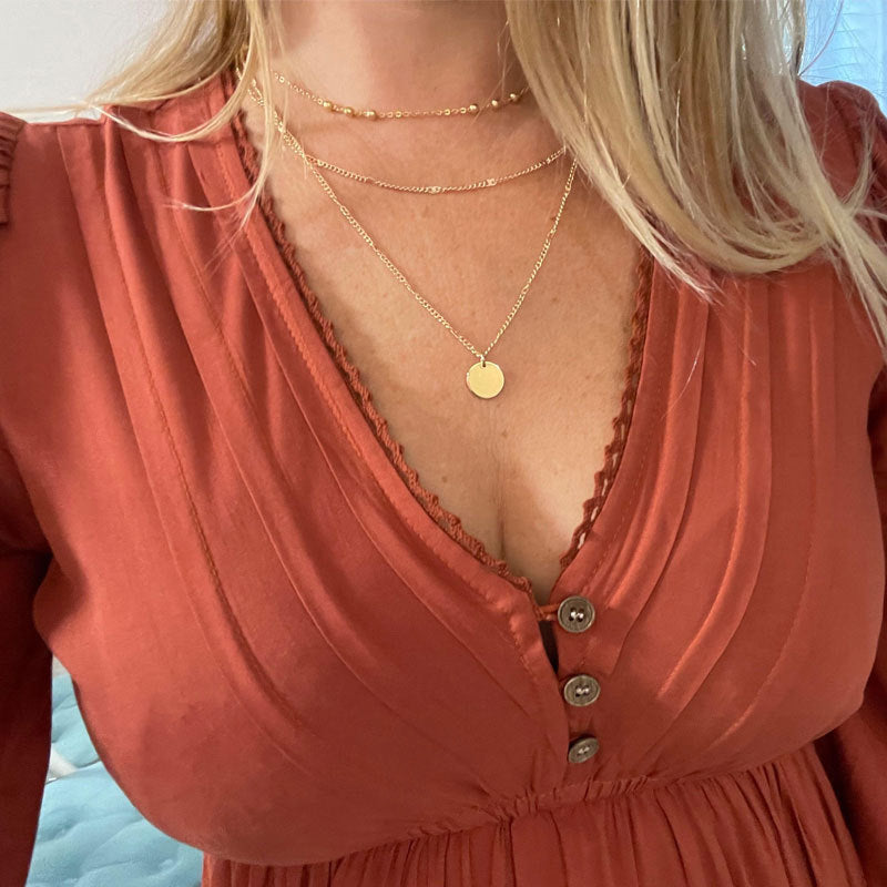 Wholesale Metal Three Layer Round Pendant Necklace