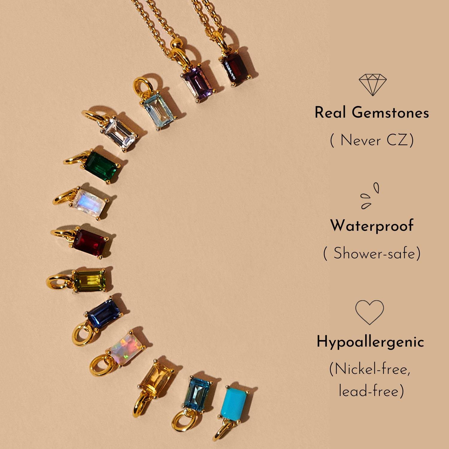 Wholesale stainless steel DIY twelve birthday stones colored zircon lock 18K gold plated pendant