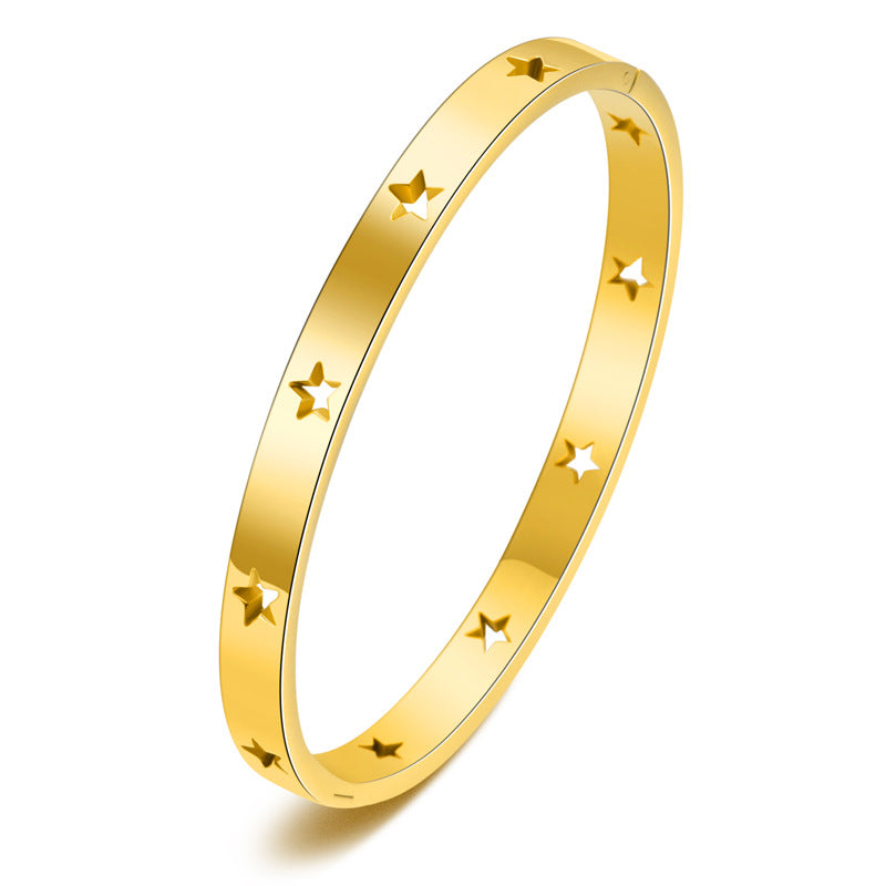 Wholesale hollow five-pointed star titanium steel  bracelet
