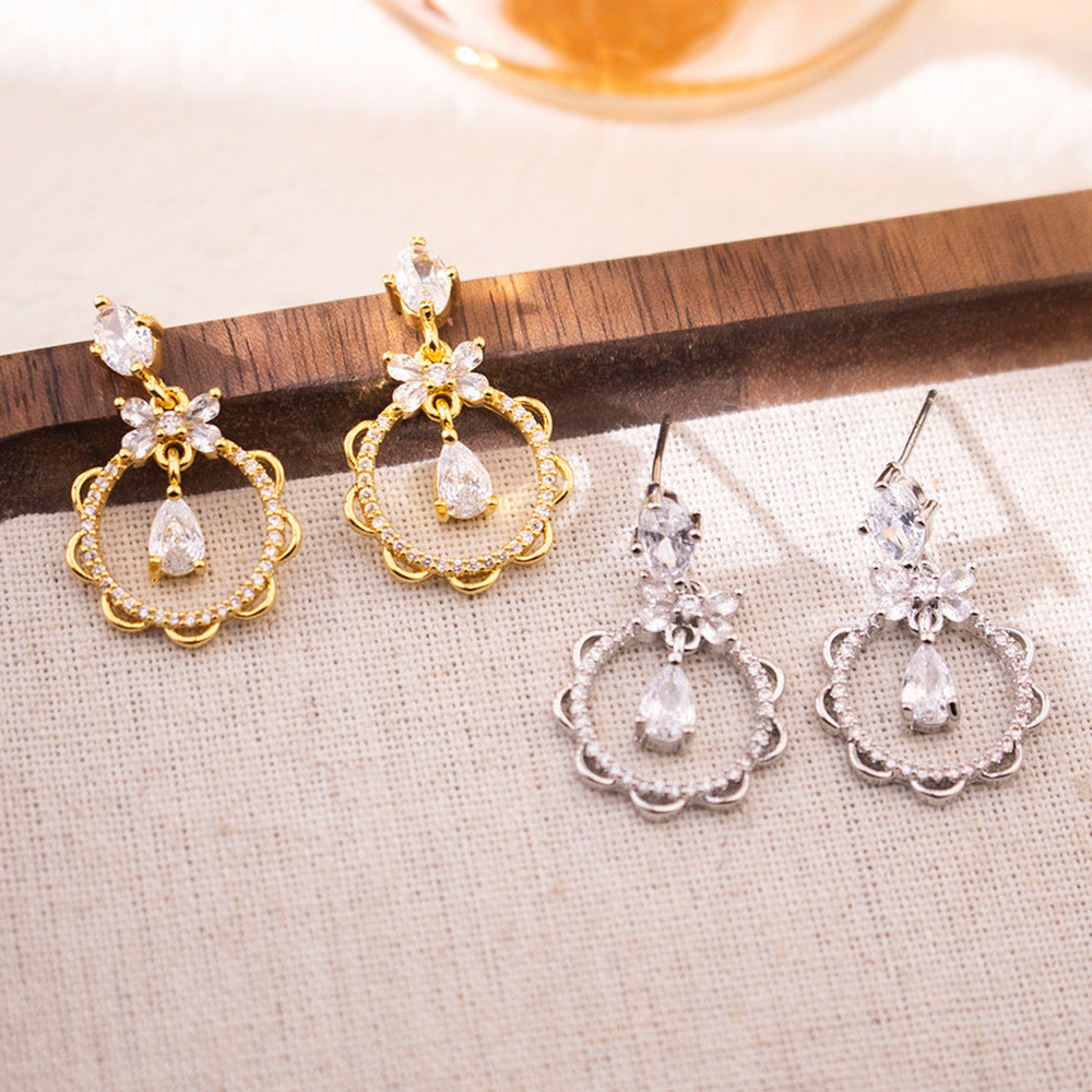 Wholesale Silver Needle Zircon Bow Geometric Earrings