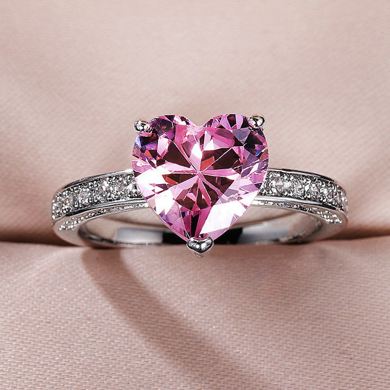Wholesale Heart-Shaped Pink Zirconia Ring Engagement Jewelry