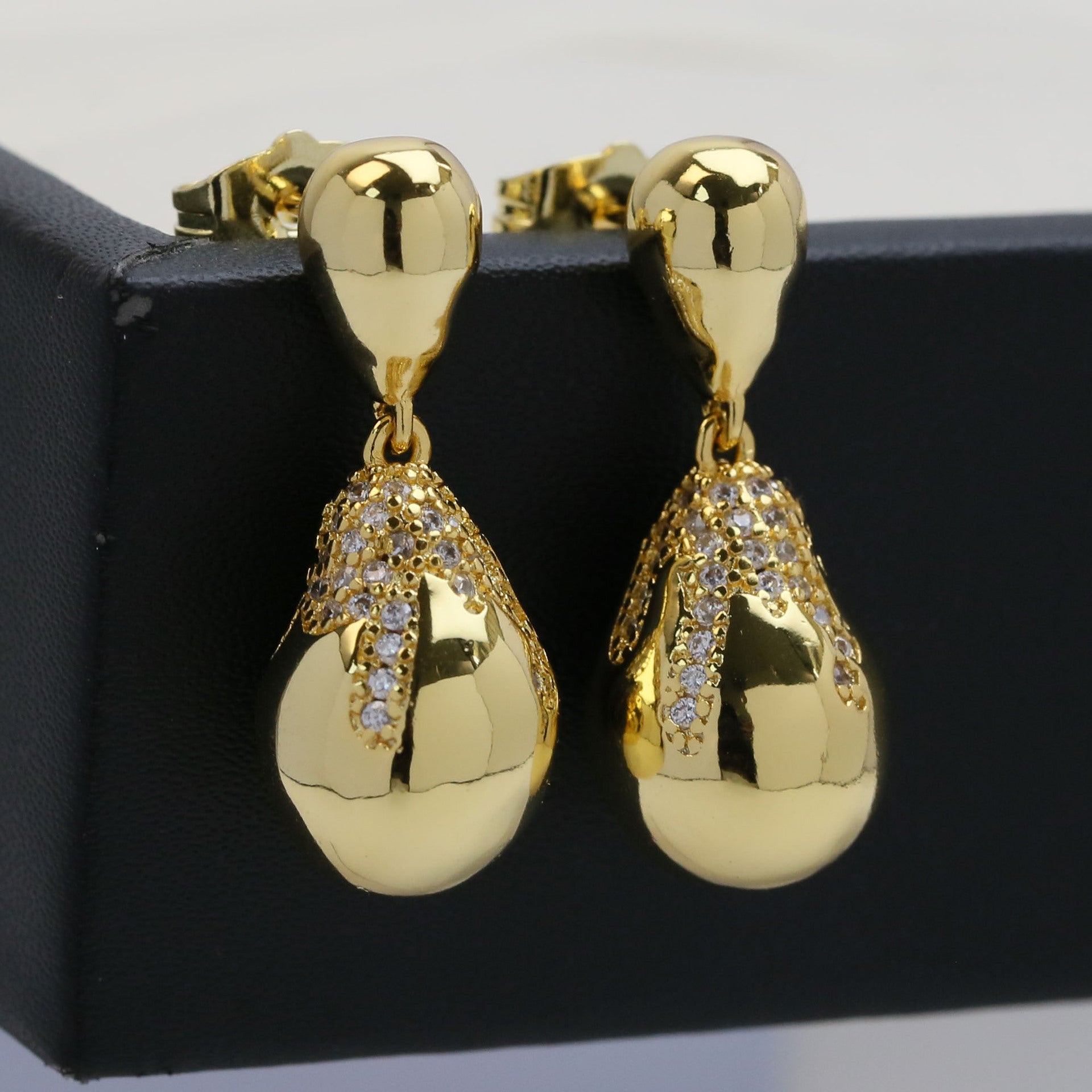 Wholesale 18k Gold Brass Zircon High Drop Earrings