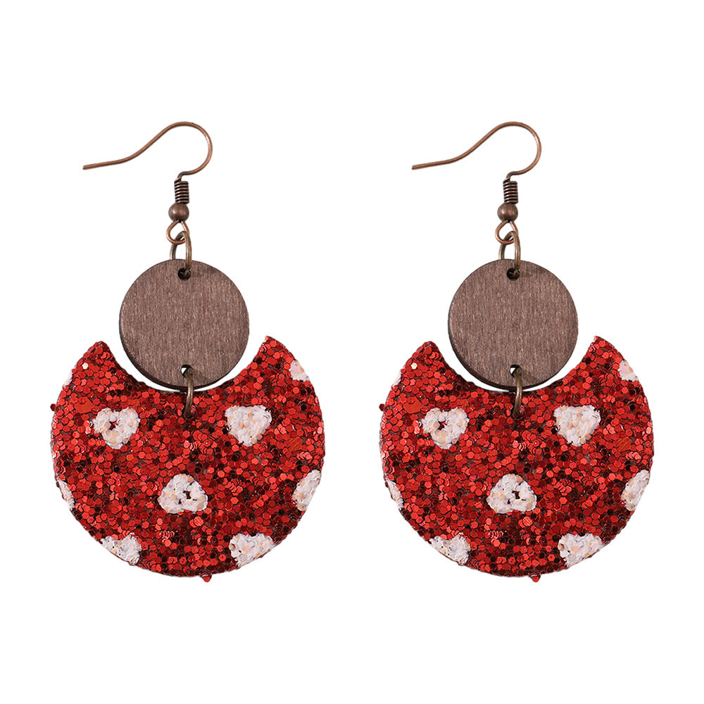 Wholesale Leather Valentine' s Day heart-shaped sequin earrings