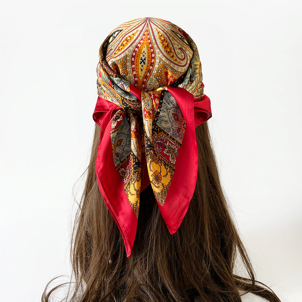 Wholesale Black and White Cashew Flower Silk  Scarf