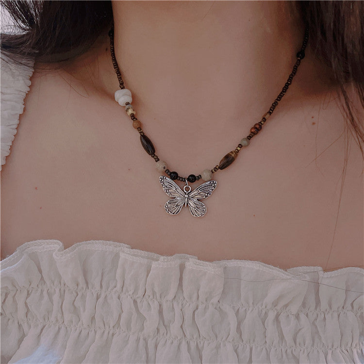 Wholesale Natural Stone Beaded Butterfly Necklace