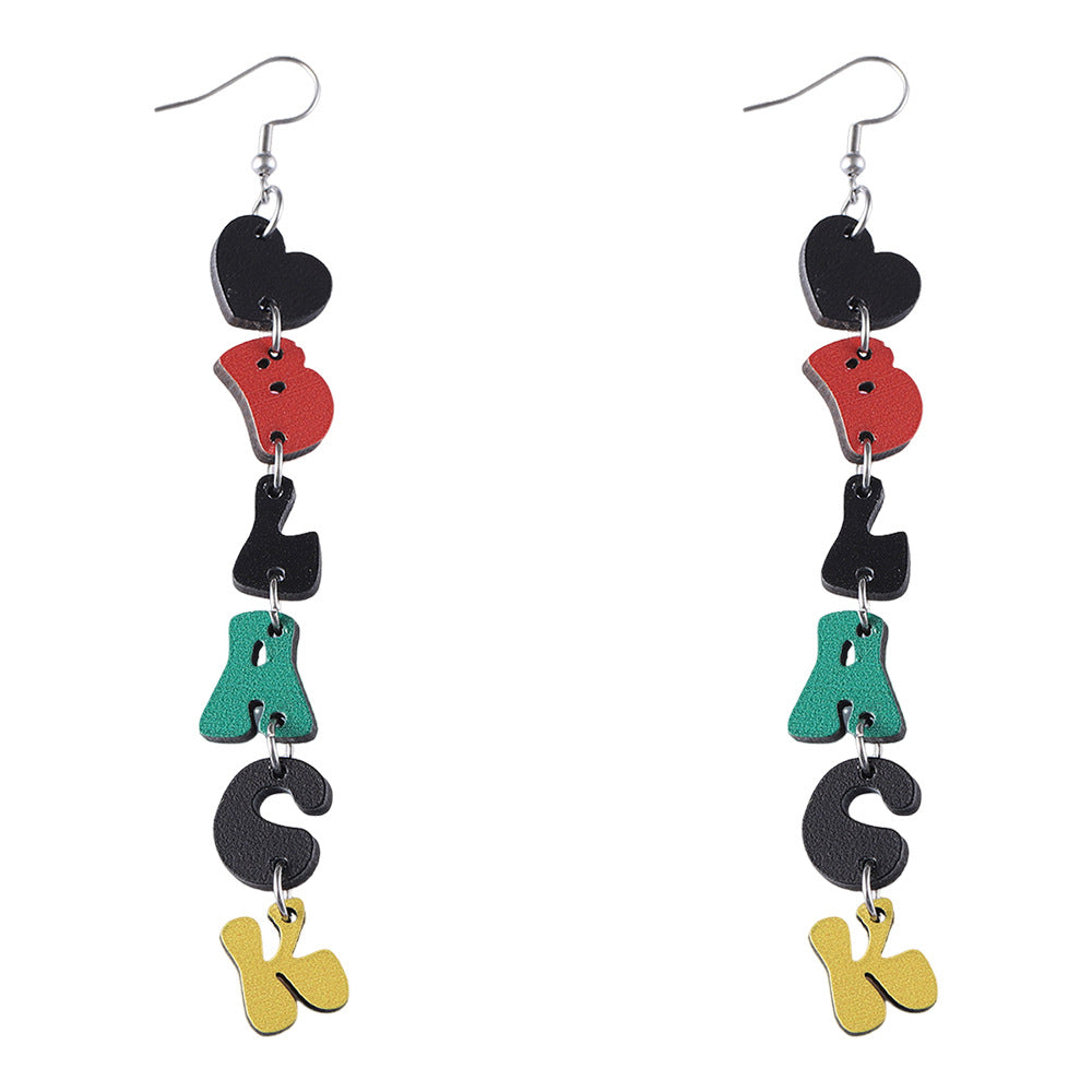 Wholesale June Festival Black Red Yellow Green Love Double-sided Wooden Earrings