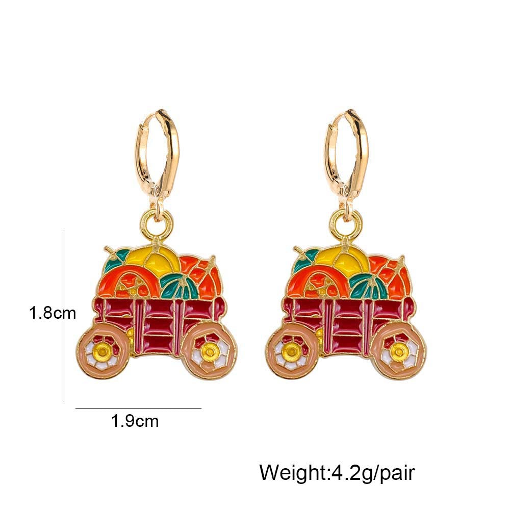 Wholesale Thanksgiving Turkey Truck Pumpkin Maple Leaf Alloy Oil Drop Earrings ACC-ES-ChenY049