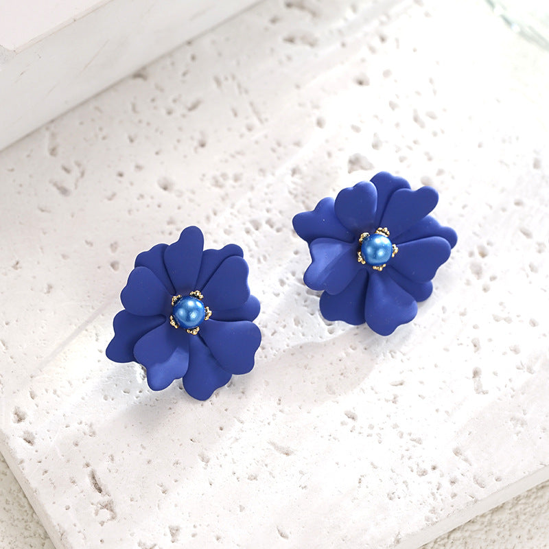 Wholesale 925 Silver Needle  Red Flower Stud Earrings