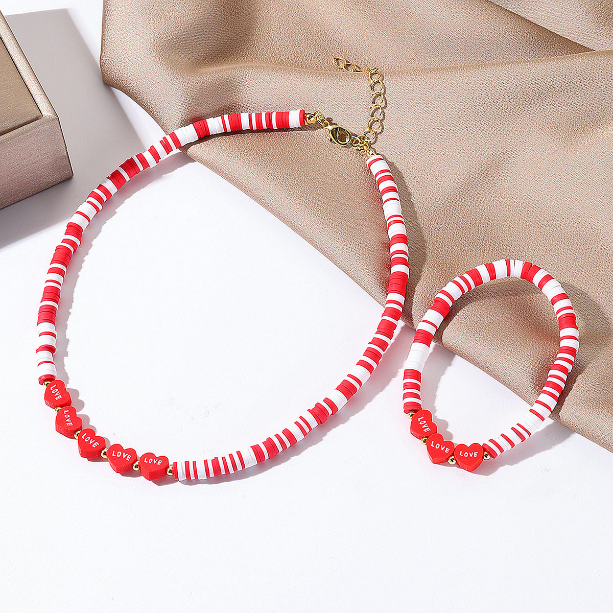 Wholesale  Valentine's Day Pearl Red Rose Love Bracelet Necklace