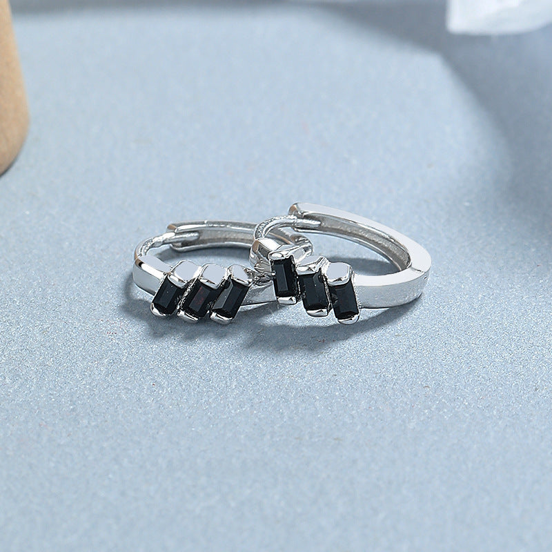 Wholesale 925 Sterling Silver Black Zircon Square Earrings