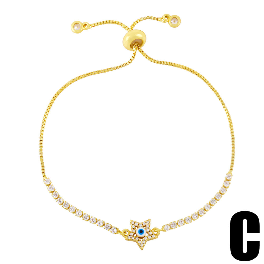 Wholesale Copper bracelet with zircon-encrusted heart and evil eye design