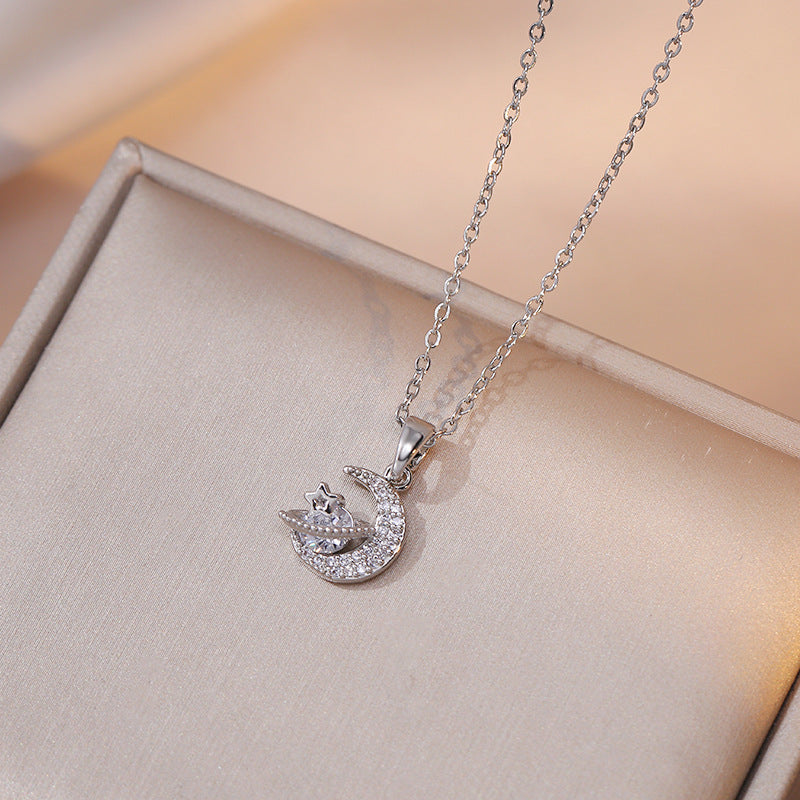 Wholesale Sweet Geometric Star Moon Zircon Pendant Necklace For Women Everyday Fashion Accessory For Boutique Resale