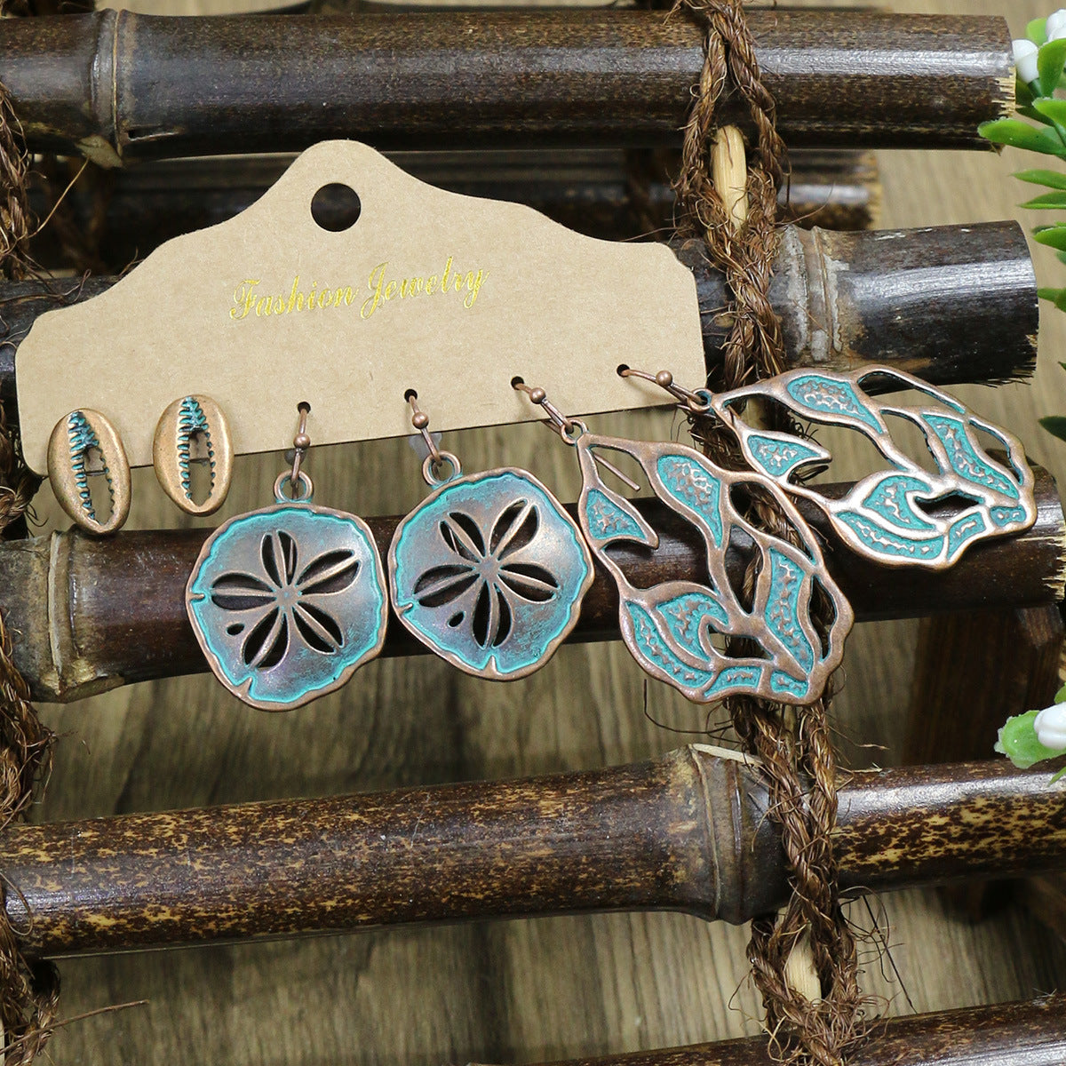 Wholesale Retro Ethnic Style Ocean Style Holiday Starfish Shell Earrings Set Vintage Earrings ACC-ES-HanH018