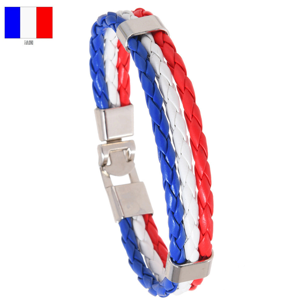 Wholesale Faux Leather Brazil Flag Color Bracelet - Unisex Fashion Accessory Gift