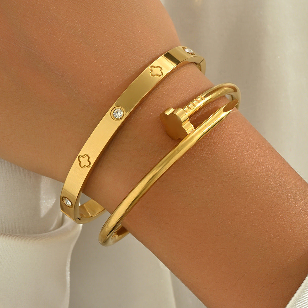 Wholesale Electroplated Titanium Steel 2 Piece Bracelet Set