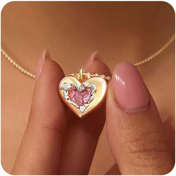Wholesale  love diamond pendant two-color heart lady elegant clavicle chain