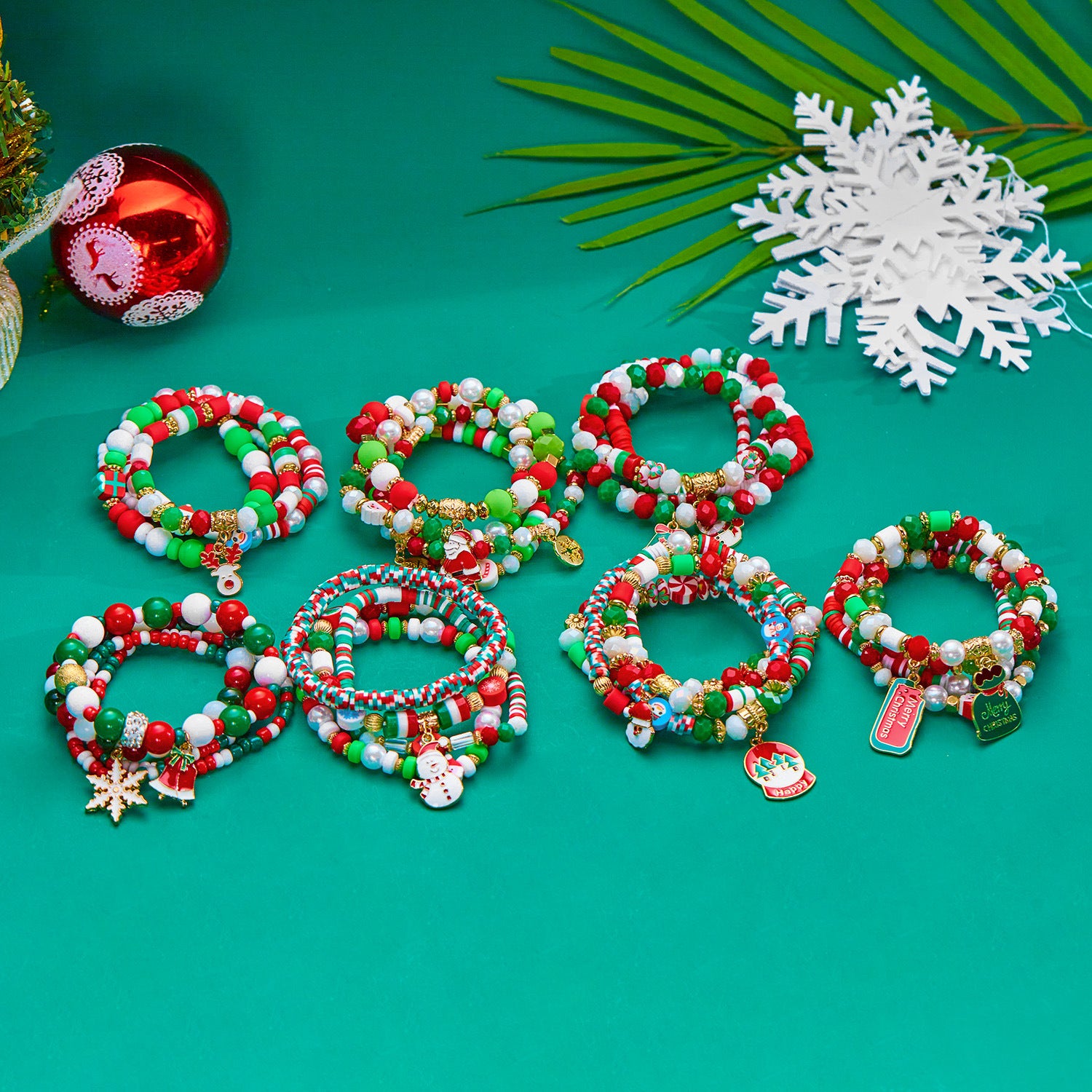 Wholesale  Christmas Element Bracelet suit Letter Beaded Soft Ceramic Snowman  Bracelet Set