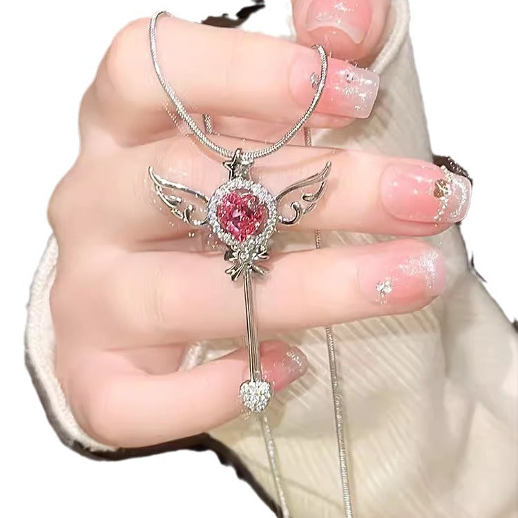 Wholesale zinc alloy light luxury magic wand necklace