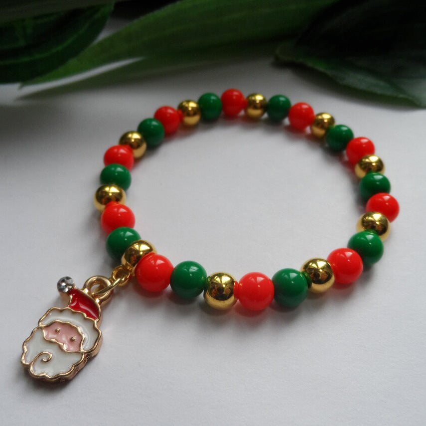 Wholesale  Christmas Santa Snowman Pendant Adjustable Red and Green Bead Bracelet